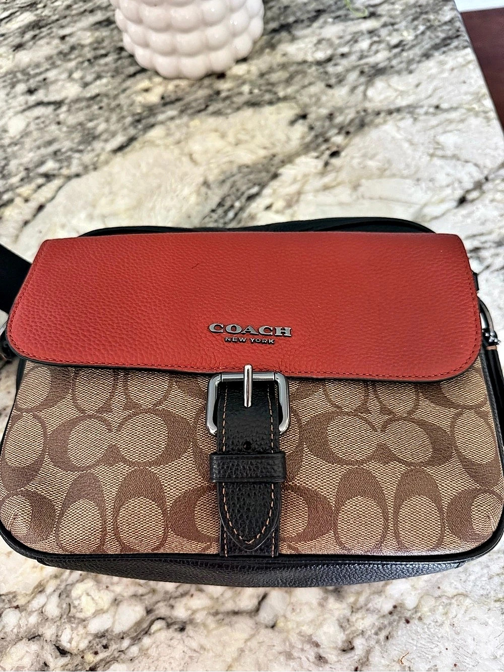 Coach Hudson Colorblock Signature Canvas Leather Crossbody Bag Red Black